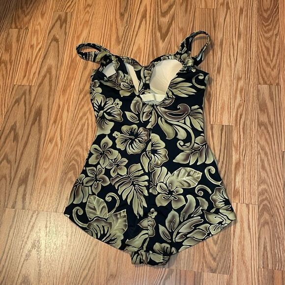 Vintage Maxine Swimsuit, one piece, black, tan, 14 - Picture 4 of 11